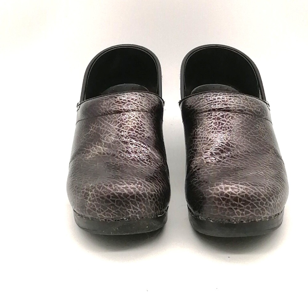 Dansko Shoes Womens Loafer Black Gray Leather Snakeskin Clog Round Toe EUR 38